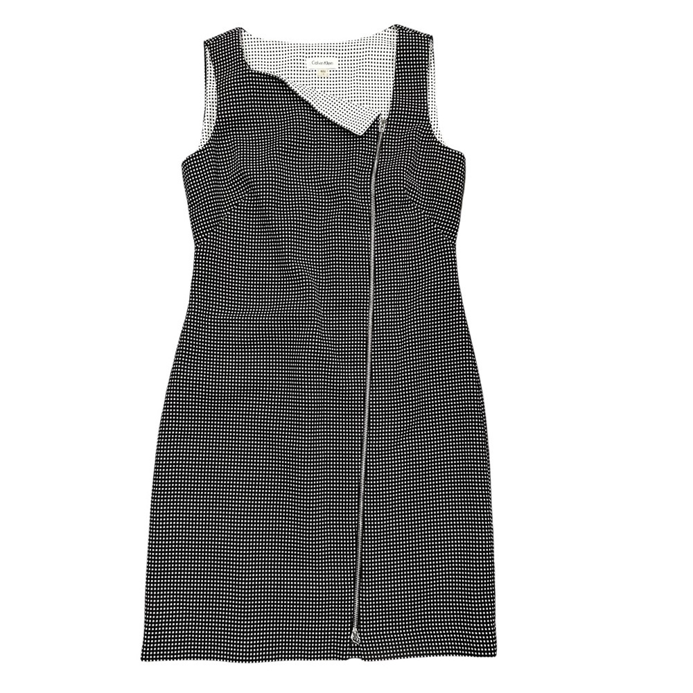 Calvin Klein Womens 6 Sheath Dress Black White Check‎ Zipper Front EUC